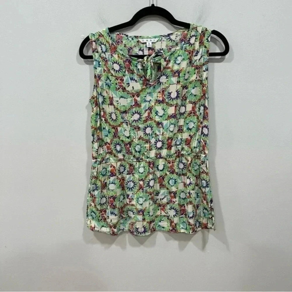 🍁 CAbi #316 Kaleidoscope sleeveless multi color print tie neck blouse Small - Picture 2 of 11